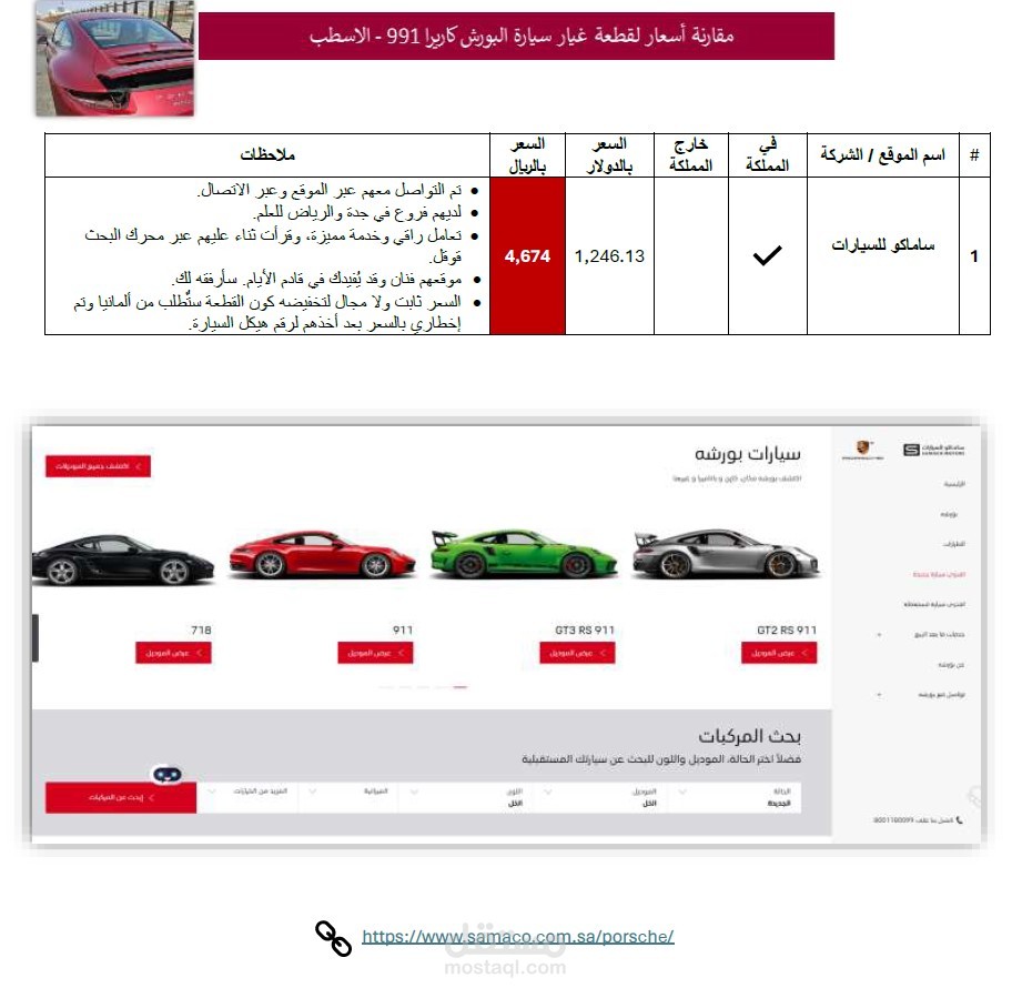مقارنة أسعار لقطعة غيار اسطب سيارة البورش
