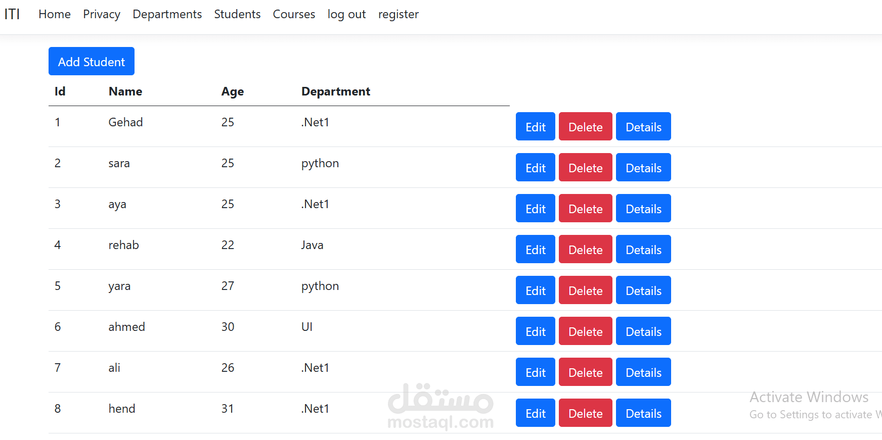 Students management system(using ASP.NET Core MVC,EF Core and LINQ)