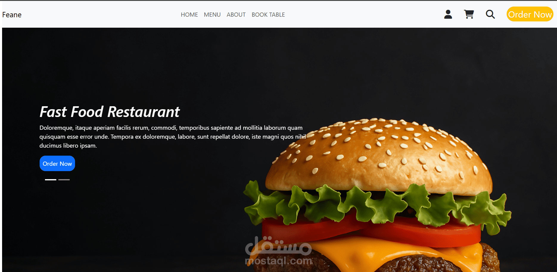 واجهة موقع الكتروني لمطعم