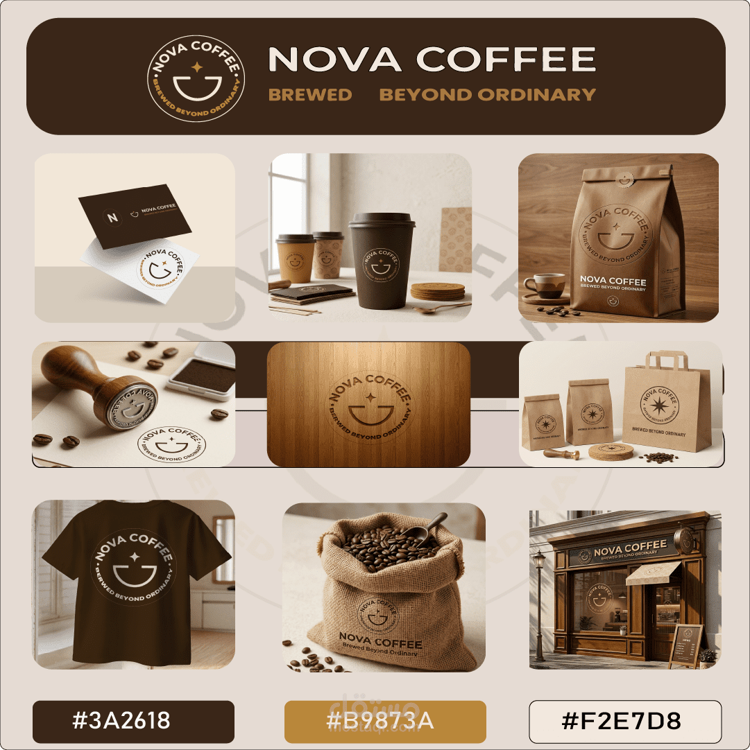تصميم هوية بصرية كاملة لعلامة NOVA COFFEE التجارية