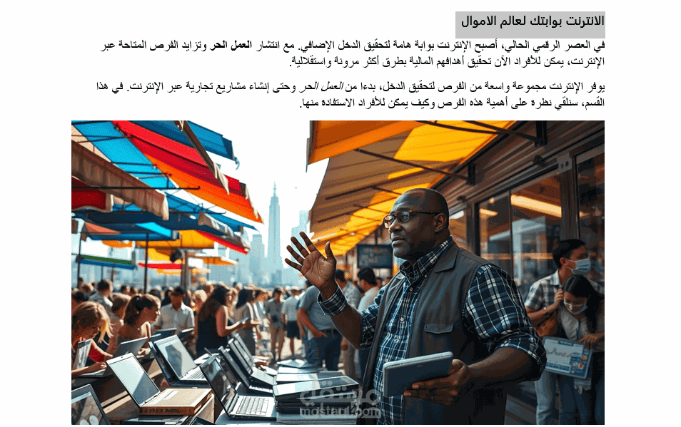 كتابة مقال بعنوان : الانترنت بوابتك لعالم الاموال