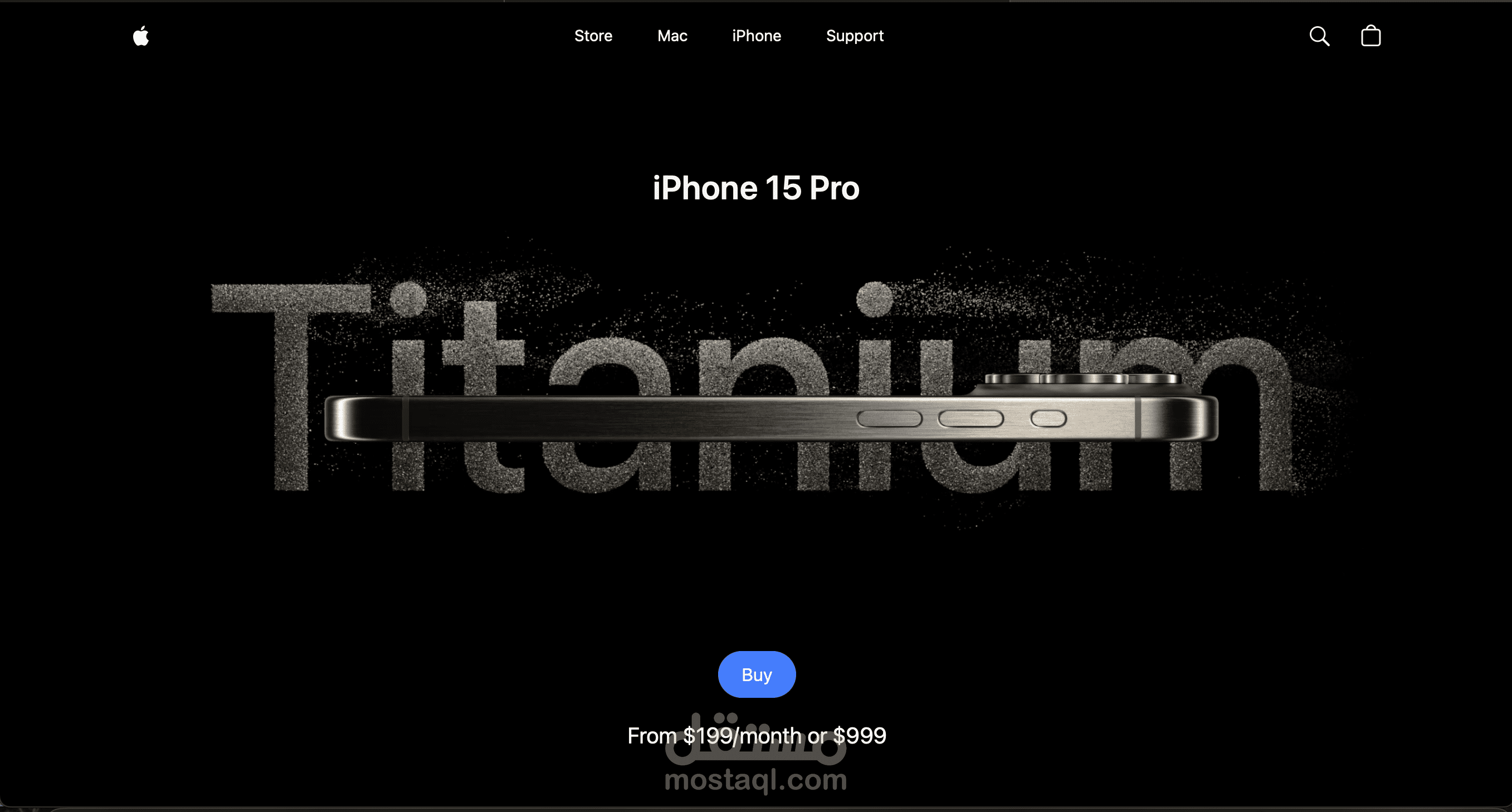 صفحة تفاعلية لعرض iPhone 15 تم تطويرها باستخدام React.js، بتصميم مستوحى من أسلوب Apple العصري
