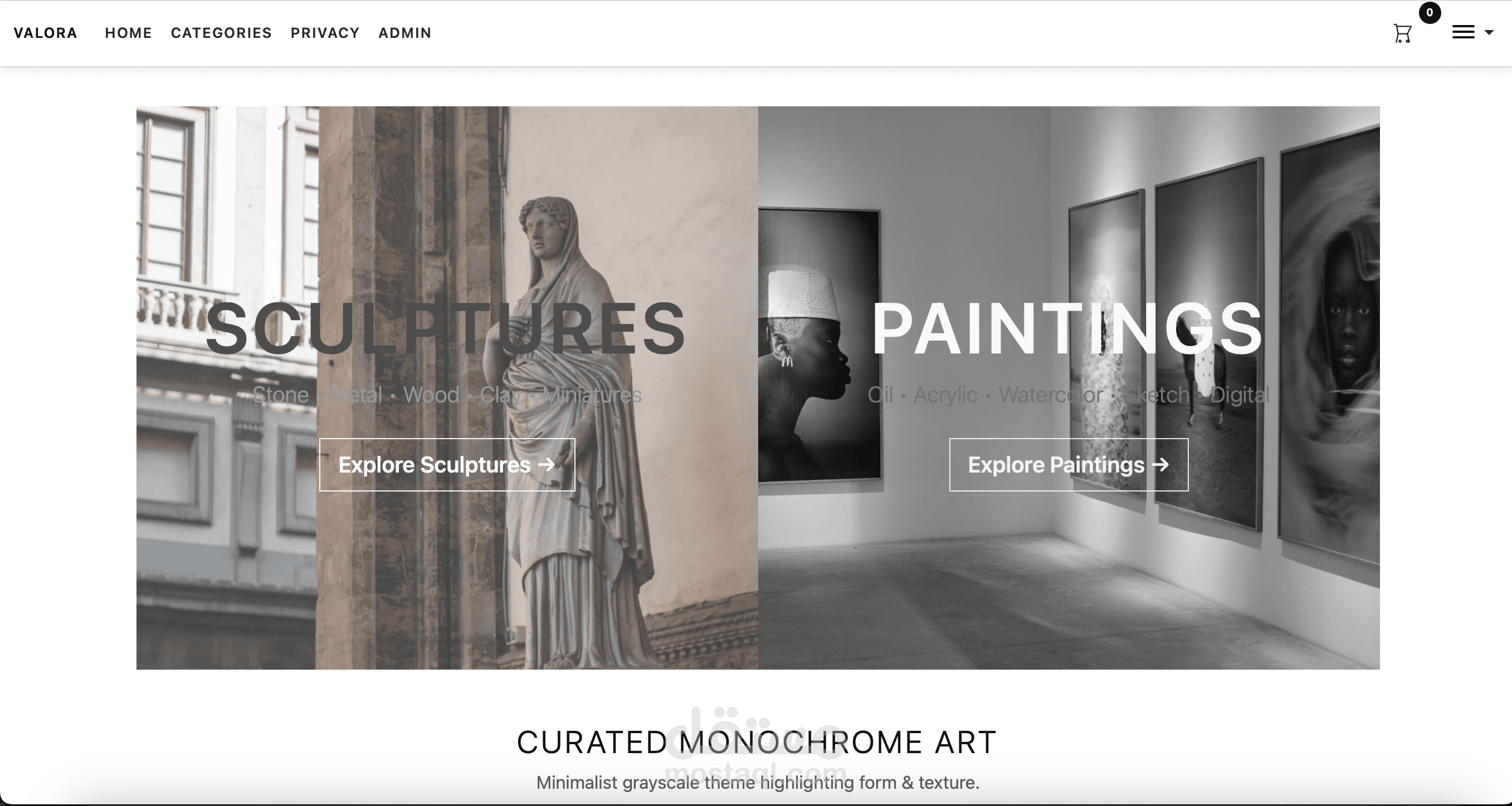 برمجه و تصميم متجر الكتروني كامل لبيع اللوحات و التحف