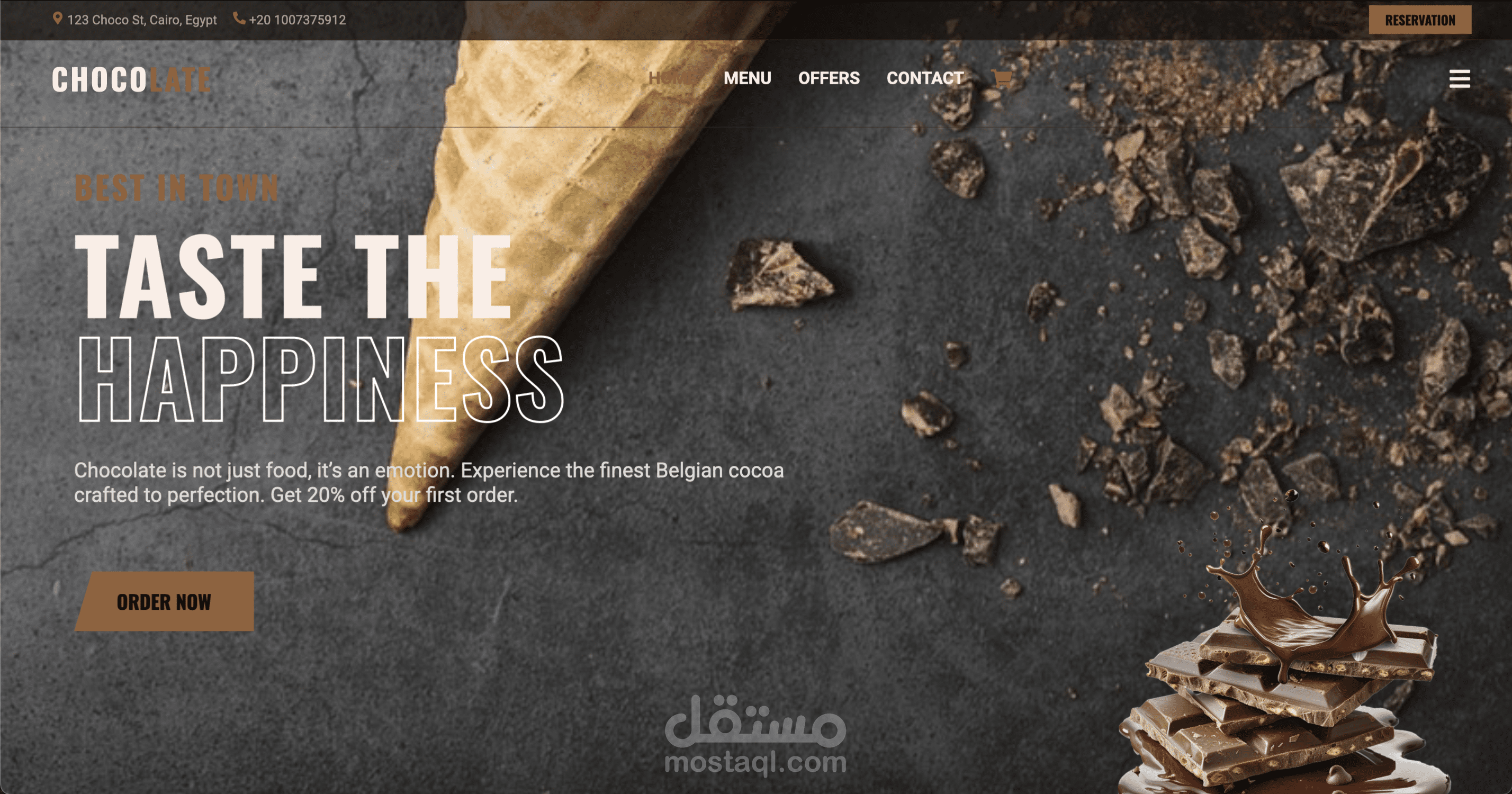 تصميم واجهه موقع الكتروني لبيع منتجات الشوكولاته