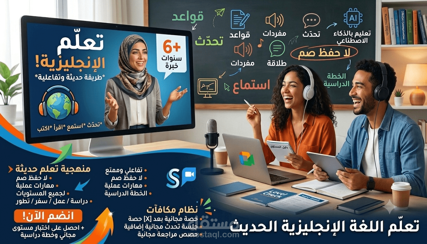 تدريس اللغة الإنجليزية لجميع المستويات مع التركيز على المحادثة والطلاقة
