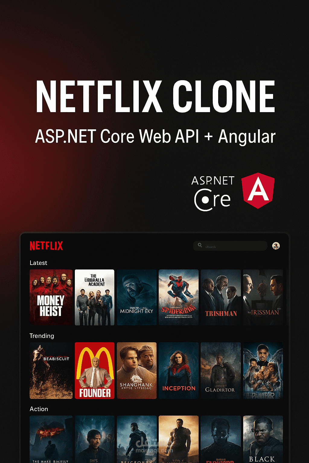 منصة بث فيديو شبيهة بـ Netflix باستخدام ASP.NET Core Web API + Angular