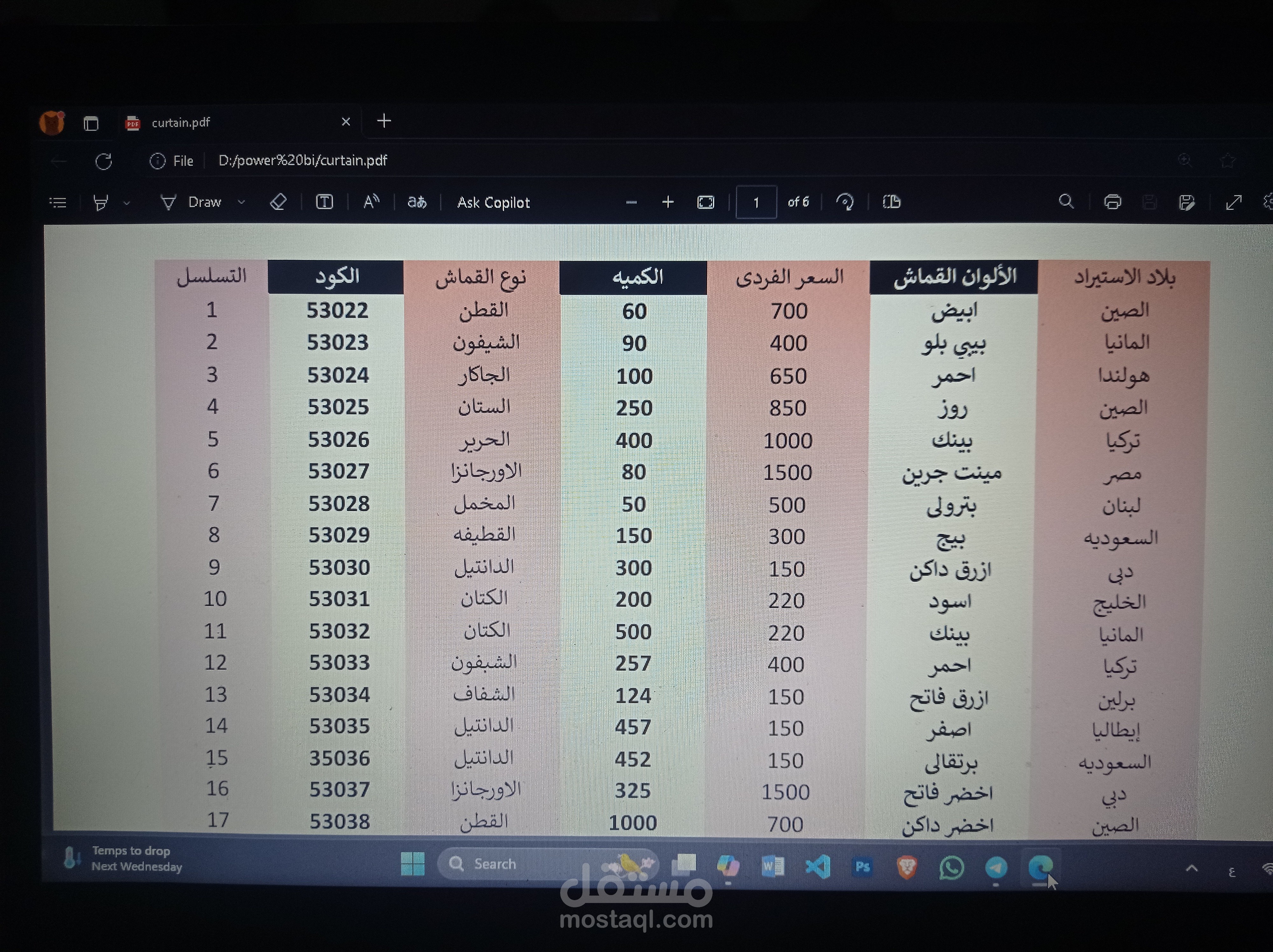 ادخال بيانات معرض اقمشة فى ملف Excel