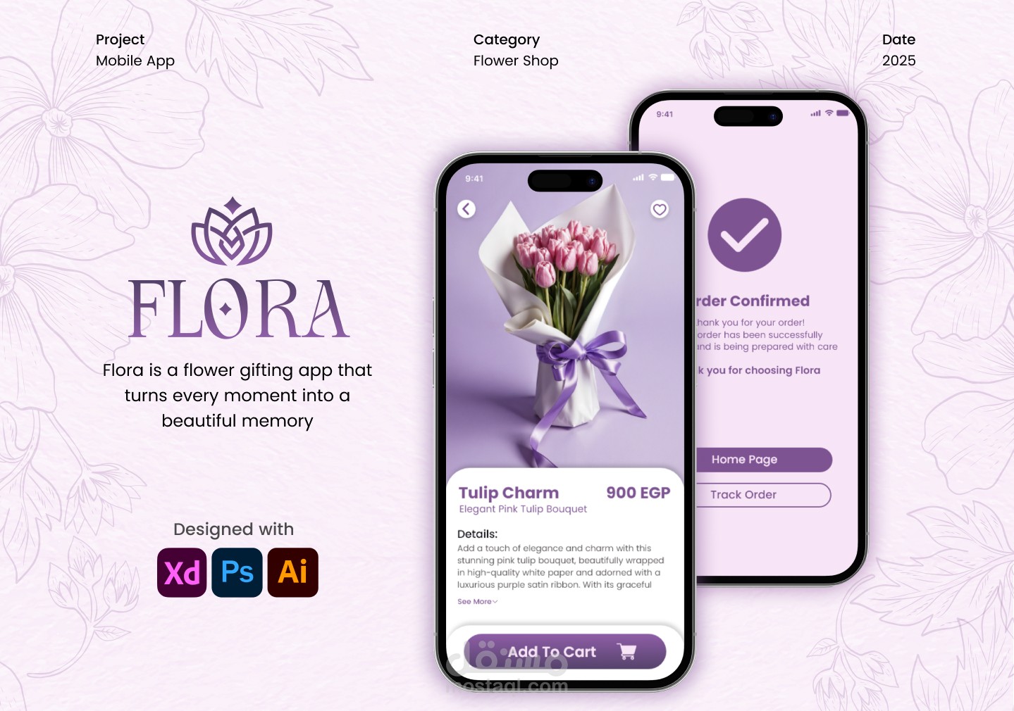 تصميم واجهات تطبيق Flora – متجر زهور وهداي