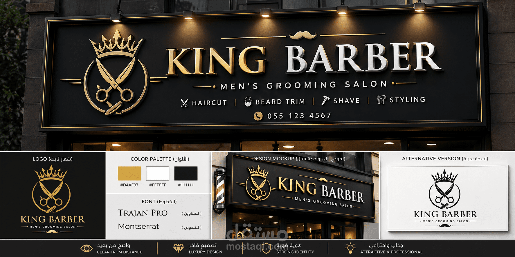 تصميم لوحة محل حلاقة احترافية | King Barber Signboard