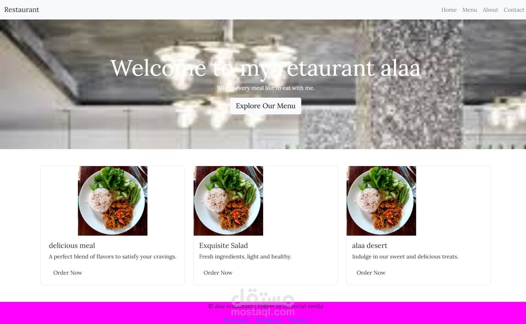 simple restaurant webpage template using Bootstrap