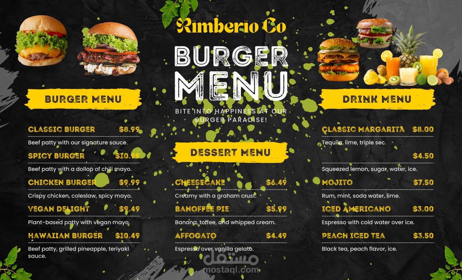 منيو لمطعم برجر