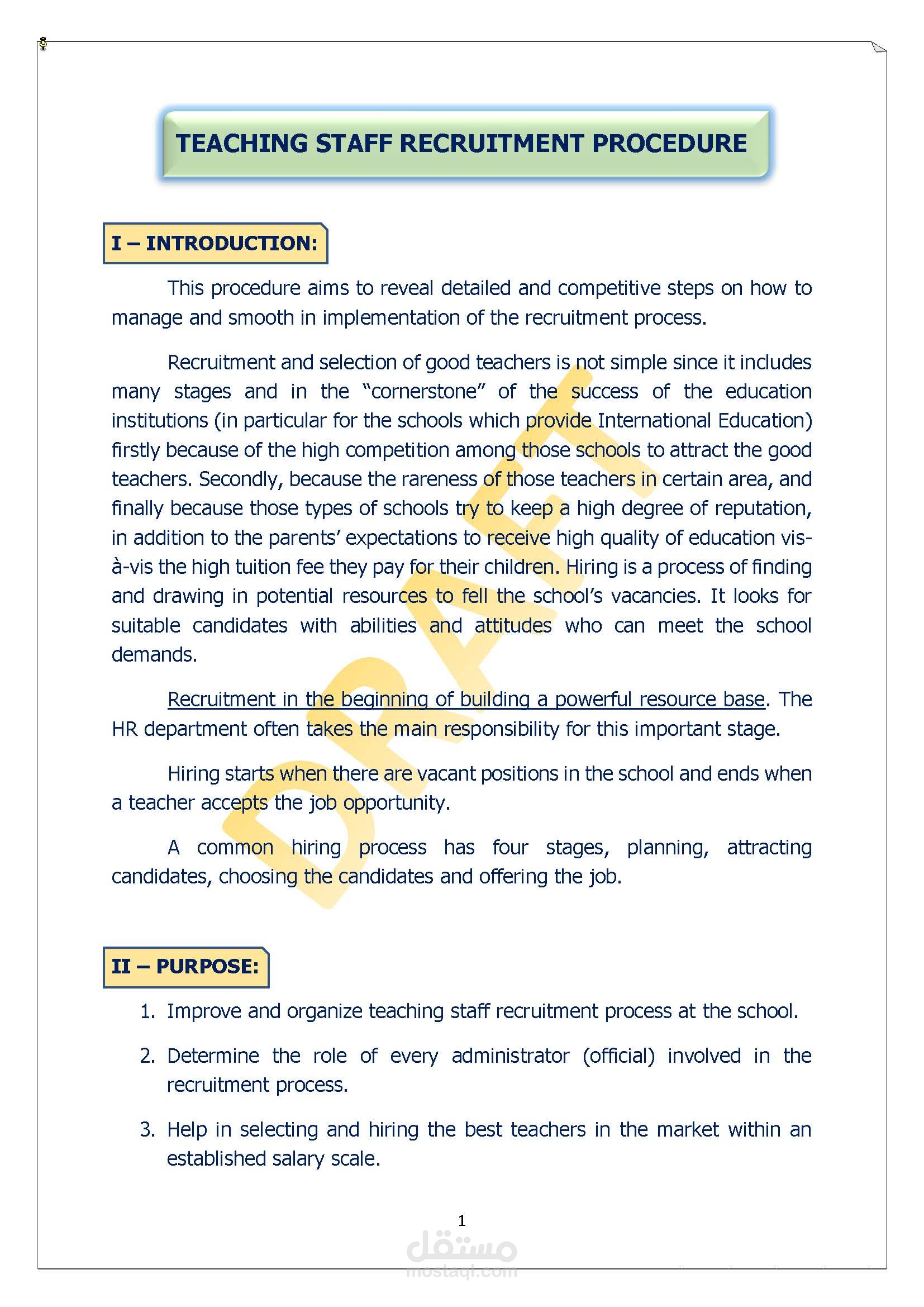 teaching staff recruitement procedures