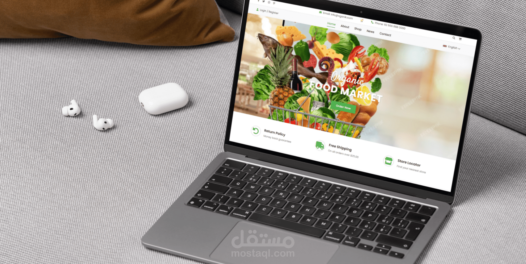 تصميم صفحة سوق طعام Frontend أنيقة وسهلة الاستخدام