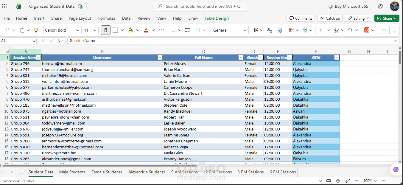 ادخال و تنظيم البيانات فى excel