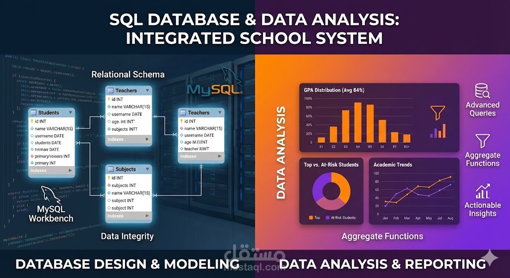 برمجة وتصميم قاعدة بيانات وتحليل أداء للمؤسسات باستخدام (SQL & Power BI Dashboard)