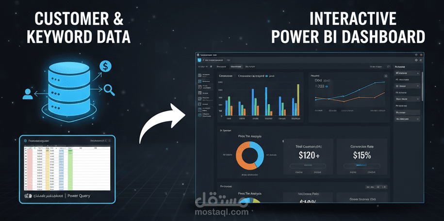 تحليل سلوك العملاء والكلمات المفتاحية وتقييم الأسعار (Power BI Dashboard)