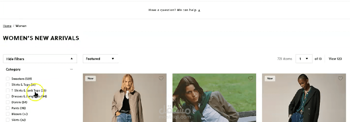 توجيه غير مناسب ل زر (have a question) في موقع J.crew