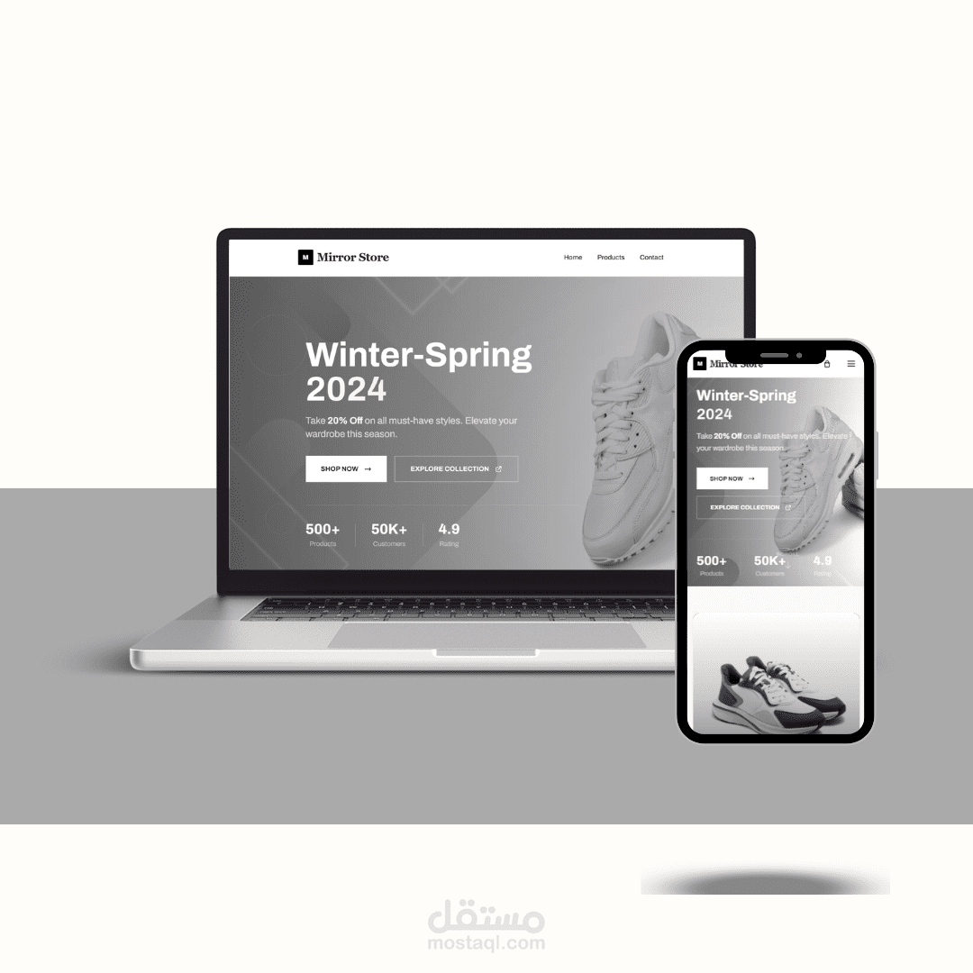 تصميم وتطوير موقع متجر إلكتروني MirorStore.com | متجر أزياء وأحذية إلكتروني احترافي بواجهة جذابة وتجربة شراء سهلة
