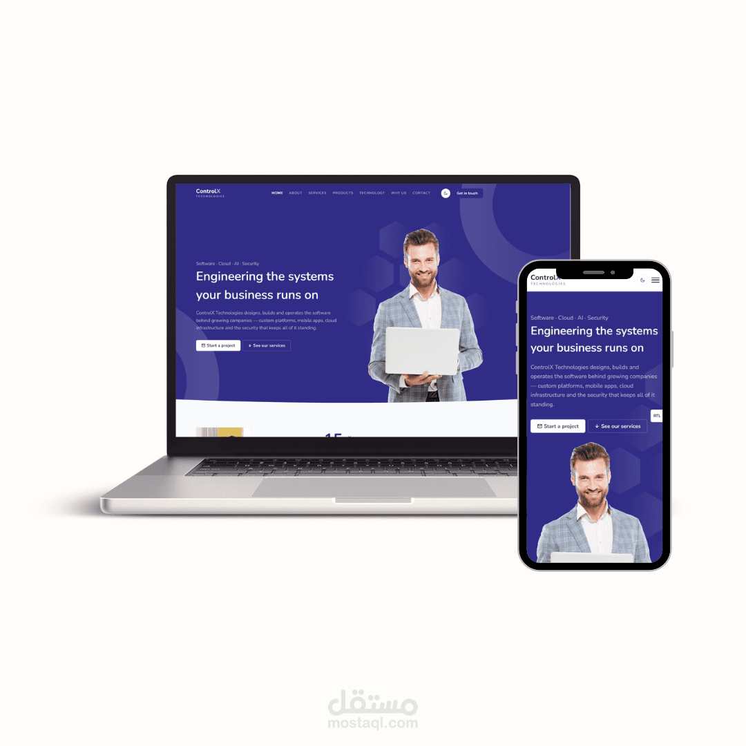 تصميم وتطوير موقع تعريفي لشركة برمجة ControlX Technologies