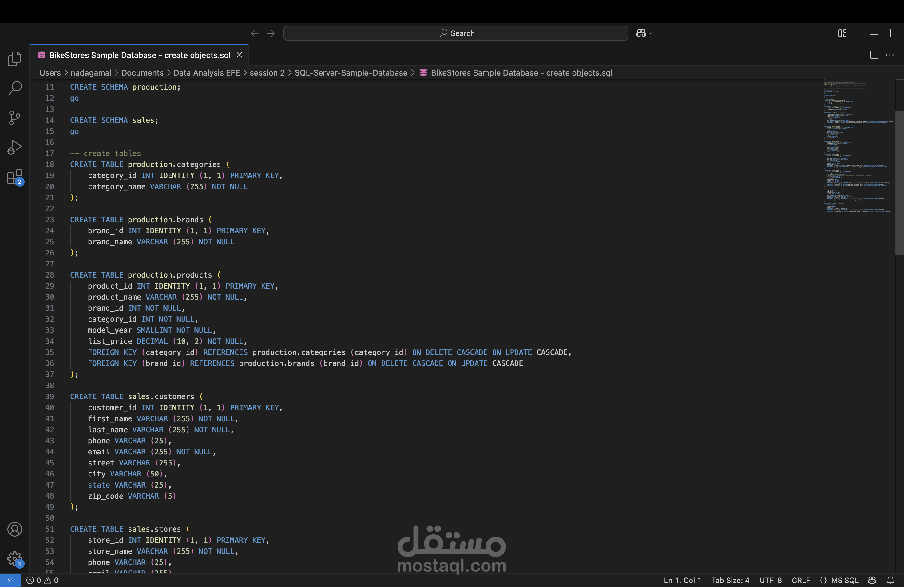إنشاء قاعدة بيانات BikeStores باستخدام SQL