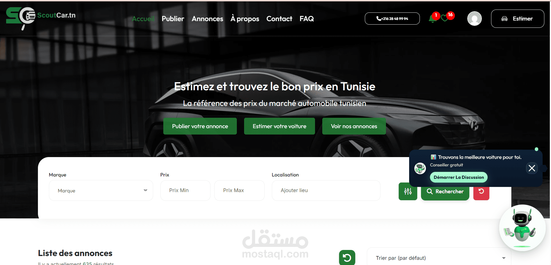 طوير موقع إلكتروني "Scoutcar" لخدمات السيارات في تونس