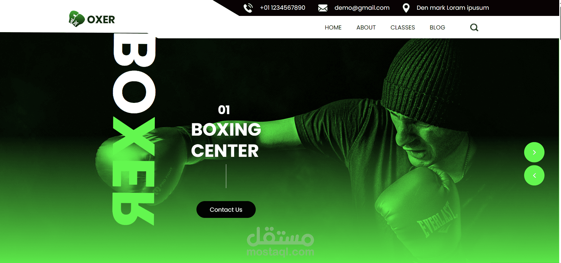 تصميم موقع نادي الملاكمة Boxer