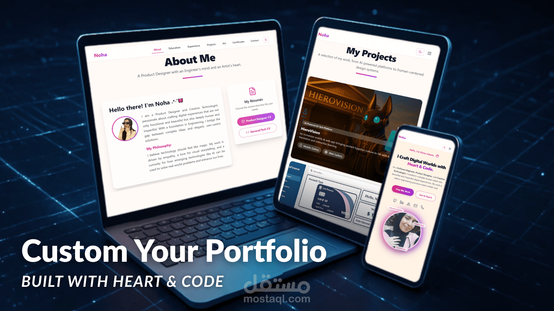 تصميم وبرمجة Portfolio ملف أعمال شخصي من الصفر (UI/UX Design & Front-End Development)