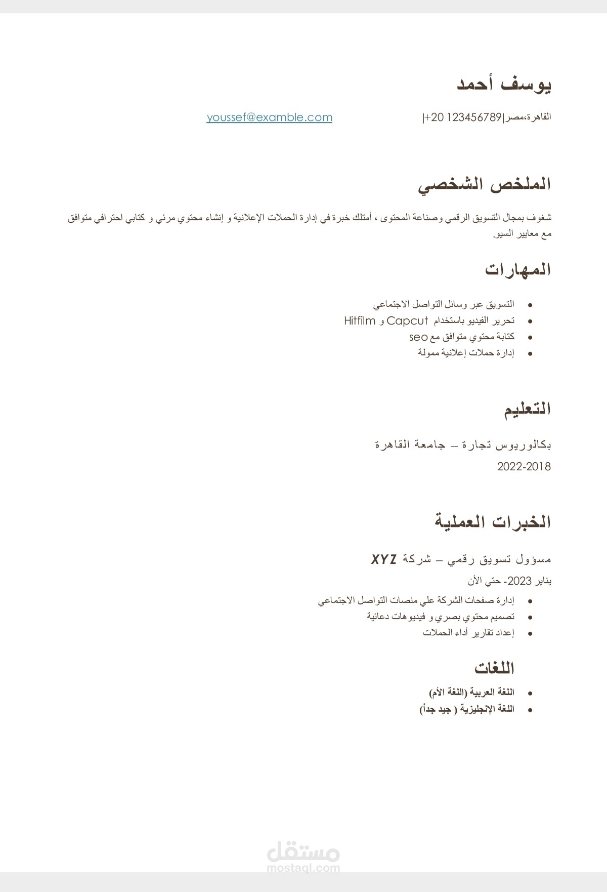 سيرة ذاتية بنظام ATS بسيطة بنسبة قبول أكثر من 90%