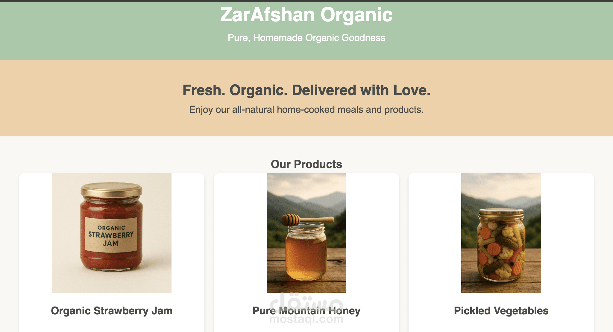 ZarAfshan Organic - موقع لطلب منتجات عضوية مع سلة مشتريات ونموذج دفع