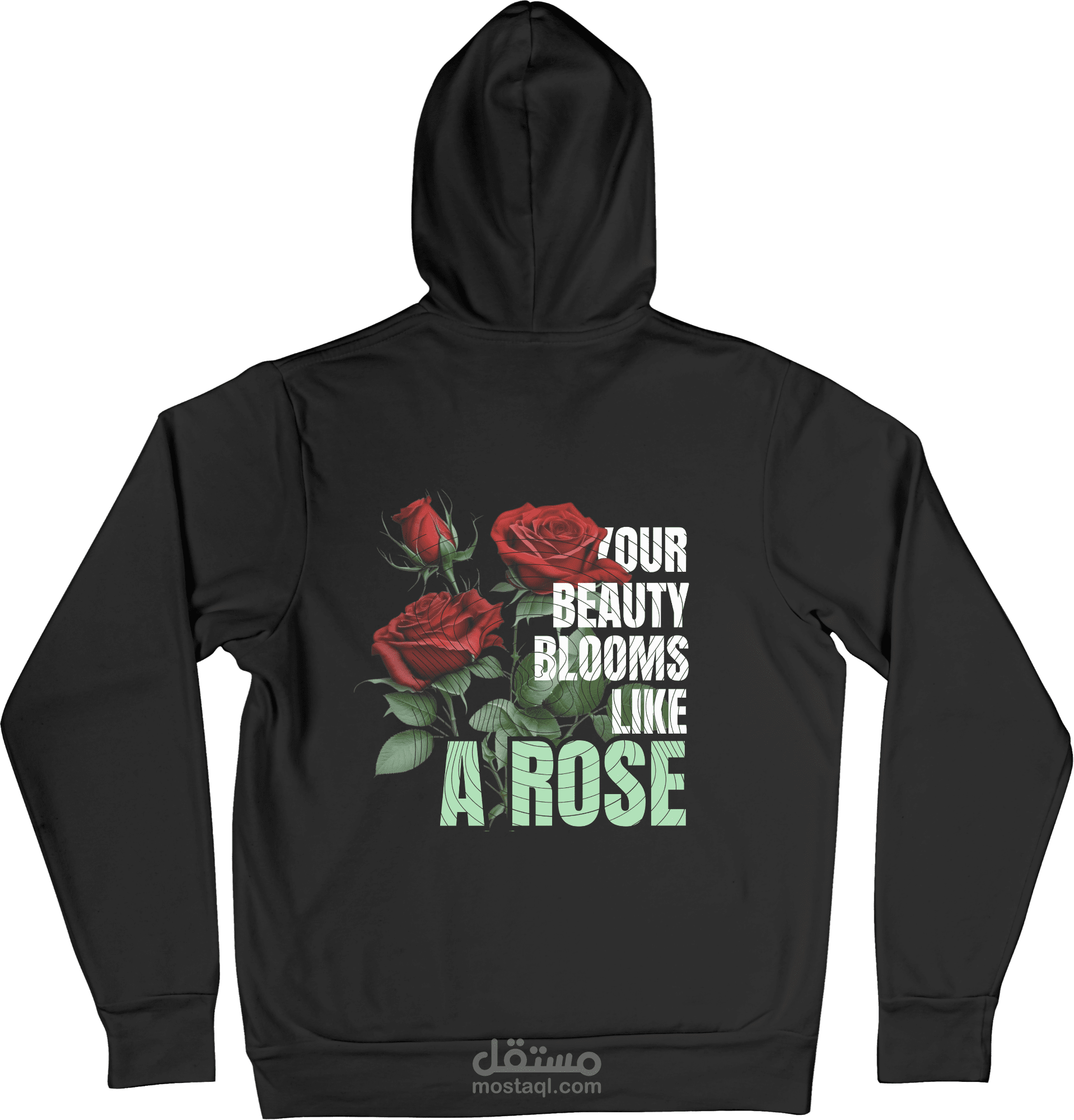 تصميم تيشيرت أنثوي بجملة ملهمة "Your Beauty Blooms Like a Rose"