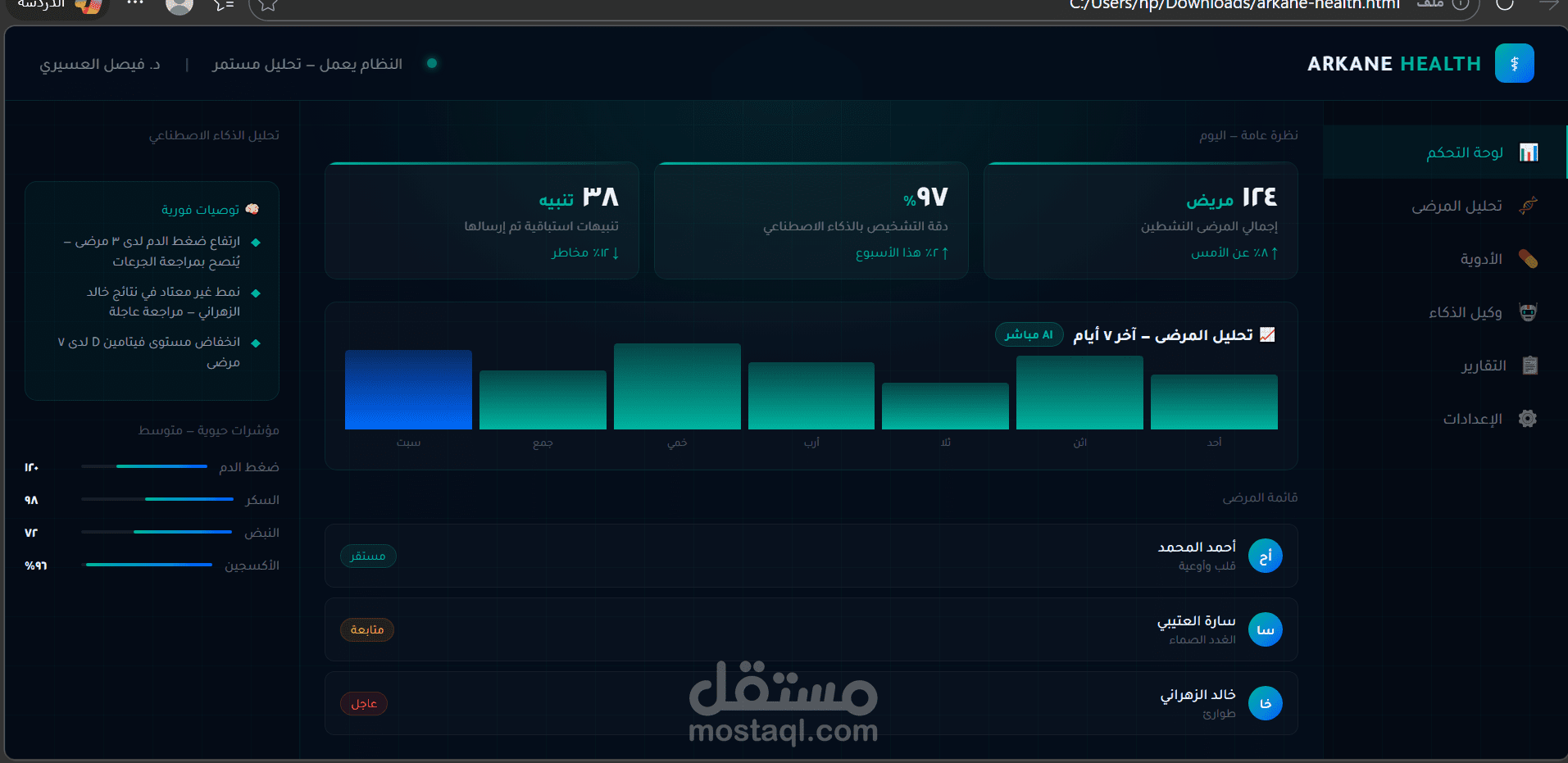 نظام ذكاء اصطناعي لقطاع الصحة — Arkane Health