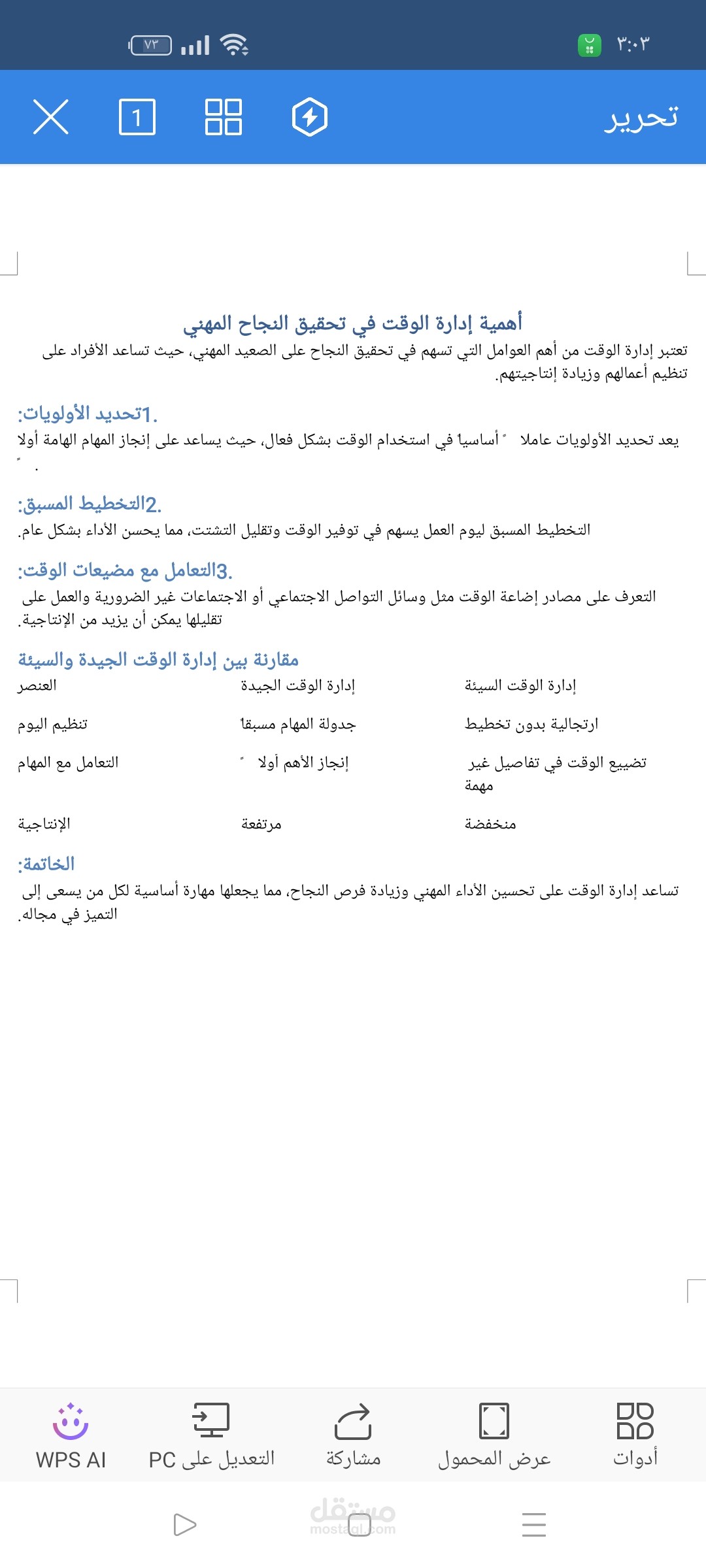 اهمية إدارة الوقت في تحقيق النجاح المهني