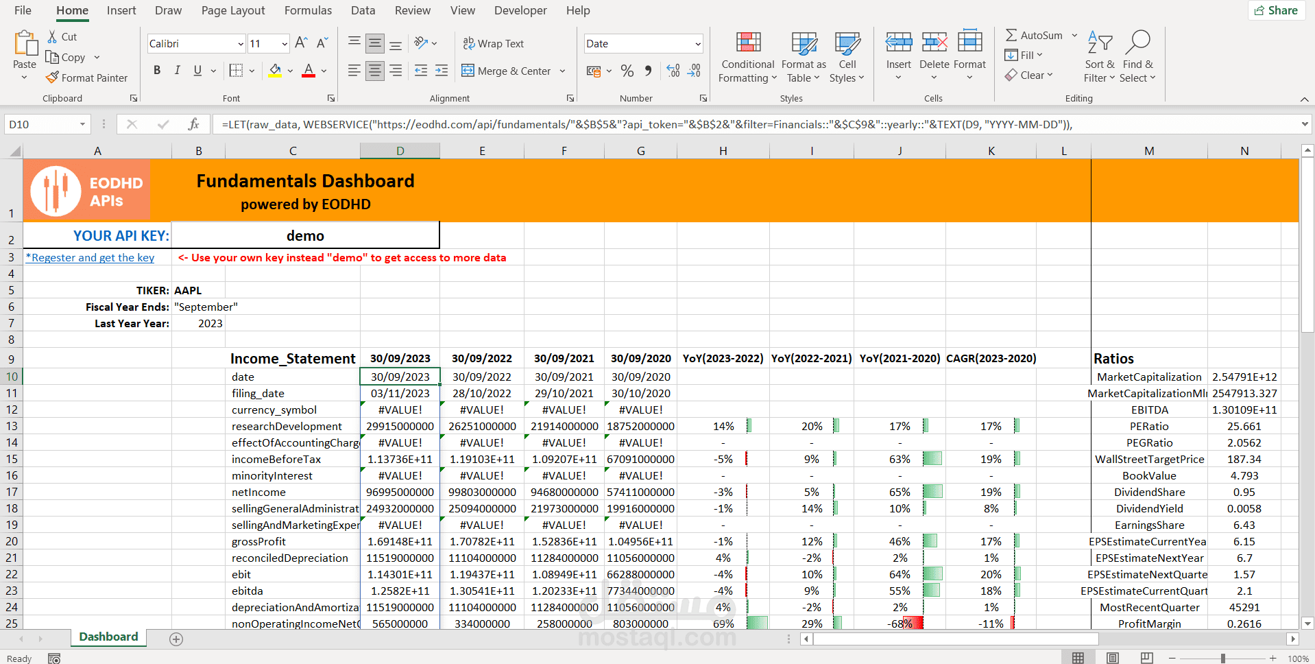 إدخال وتحليل بيانات مالية باستخدام Microsoft Excel