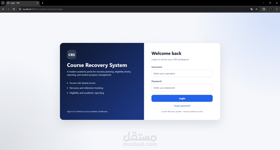 Course Recovery System (CRS) نظام ويب أكاديمي جامعي
