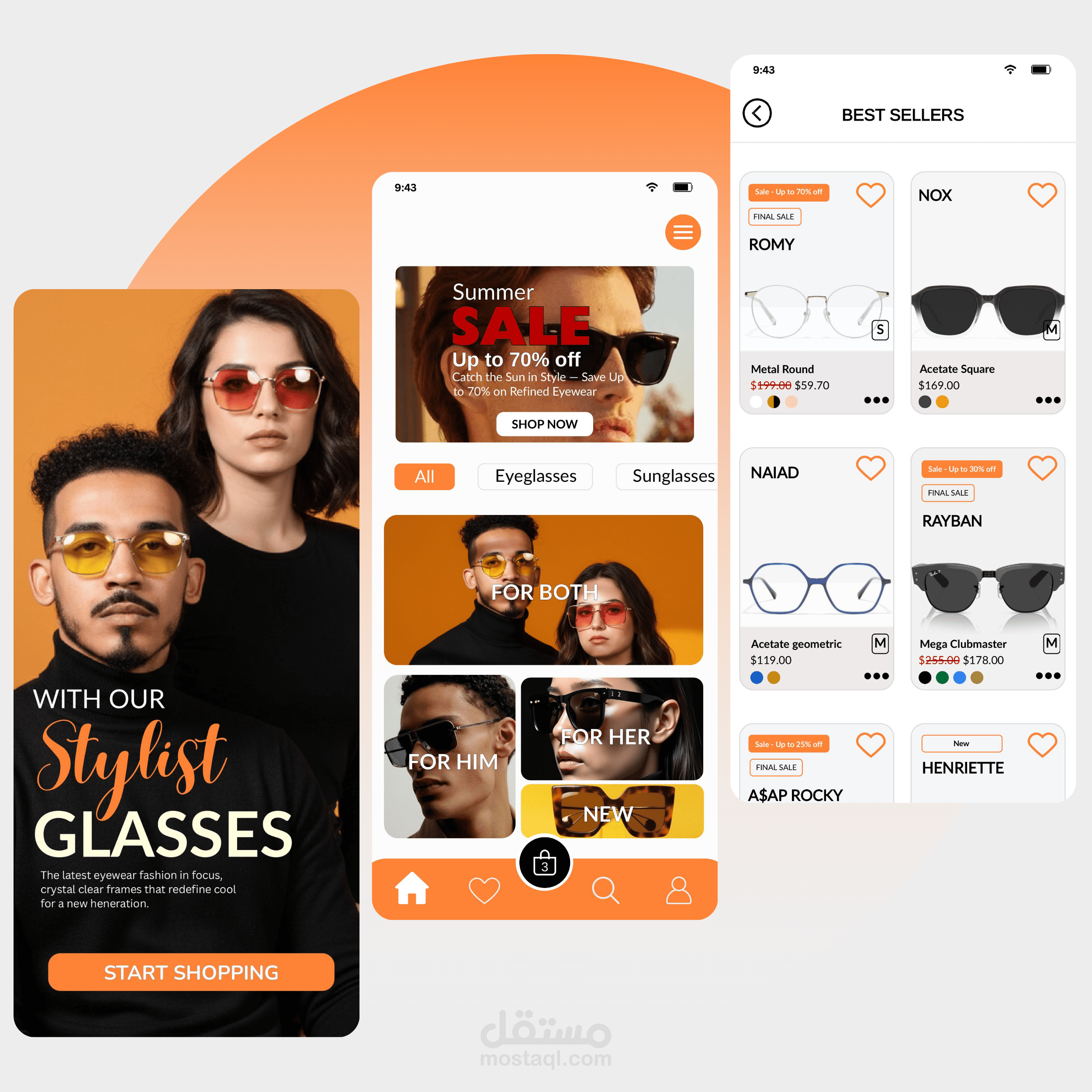 تصميم (UI/UX) تطبيق متجر نظارات