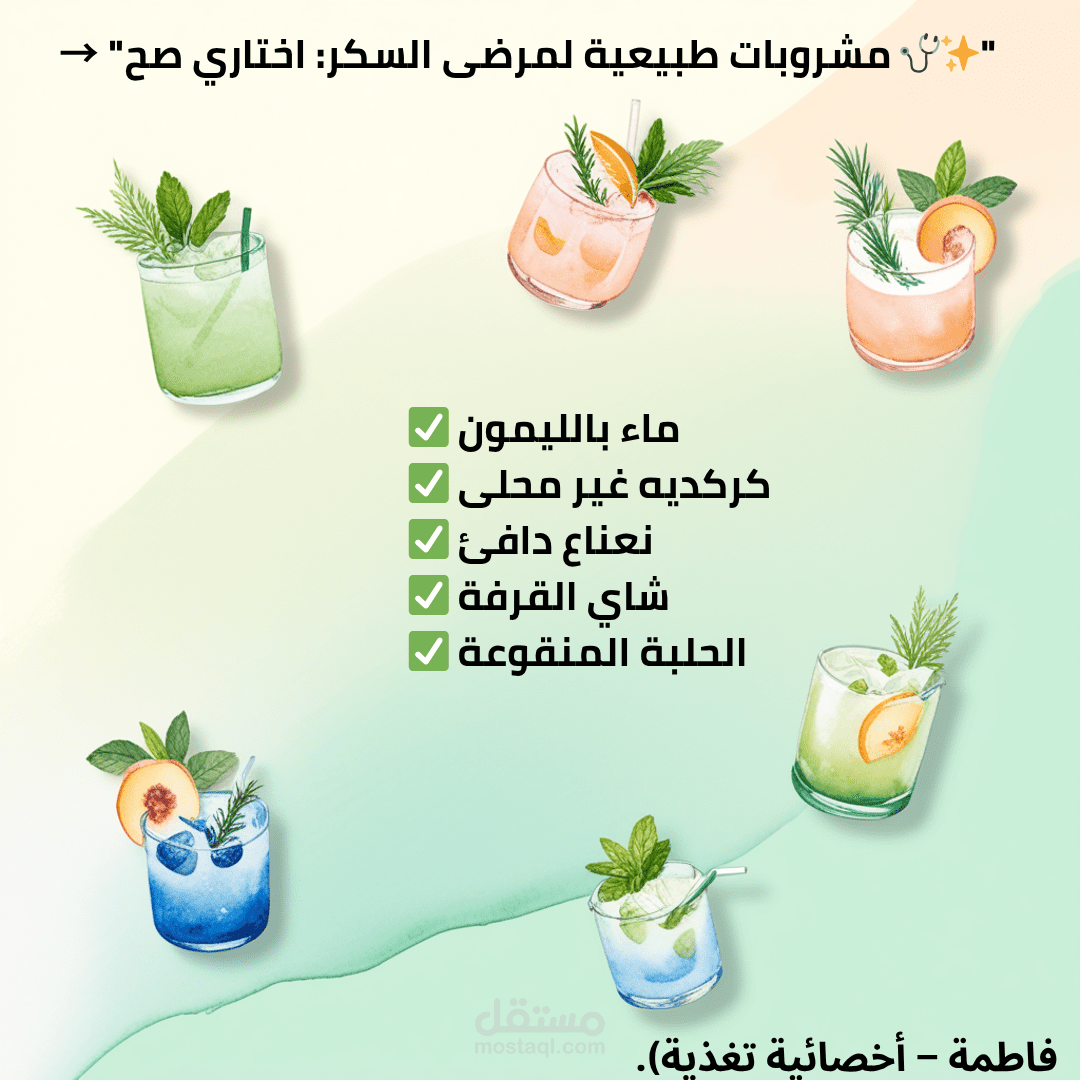 سلسلة بوستات تغذية علاجية لمريض السكري | تصميم + محتوى احترافي