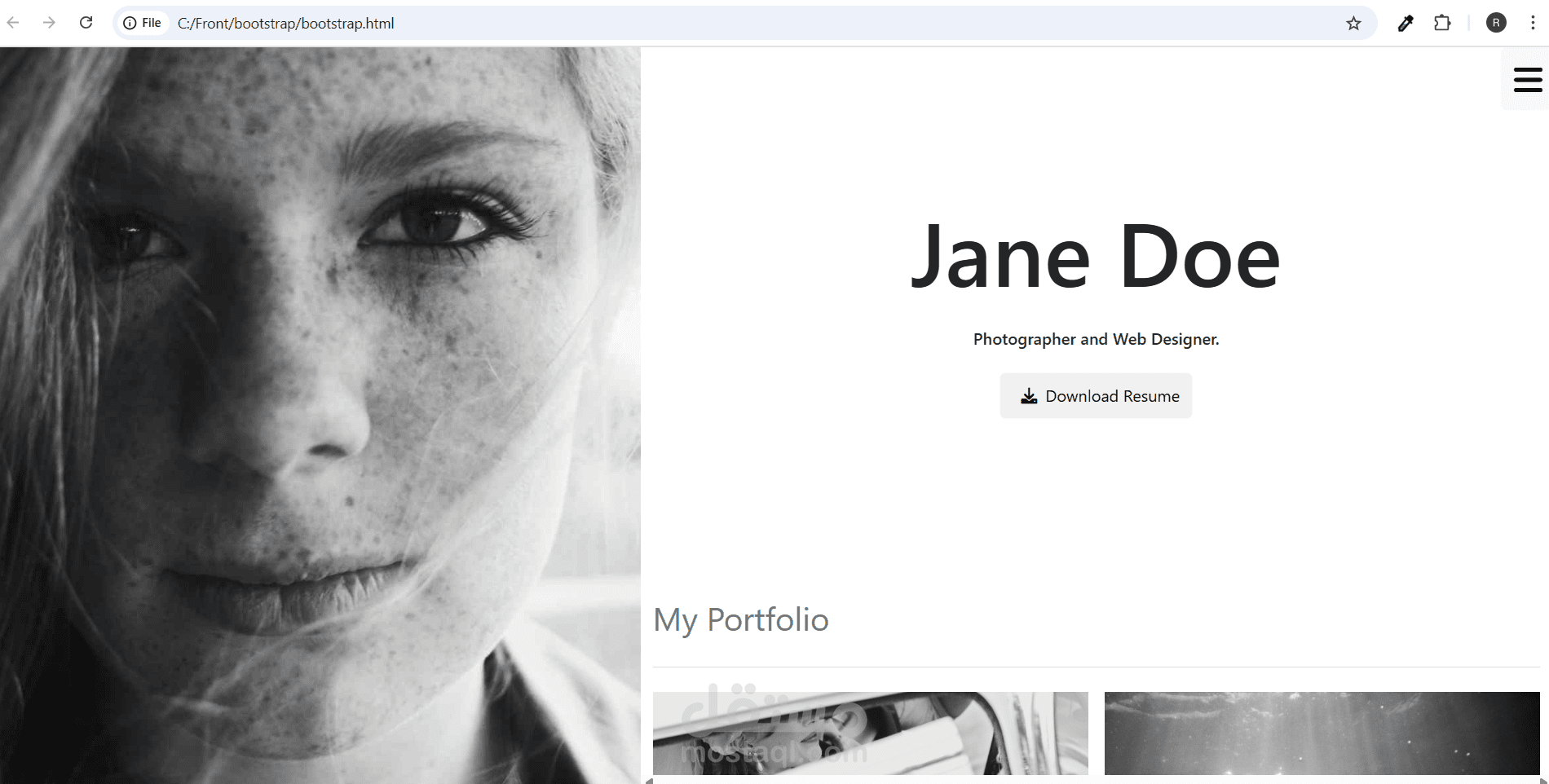 تصميم موقع بورتفوليو شخصي باستخدام HTML وBootstrap