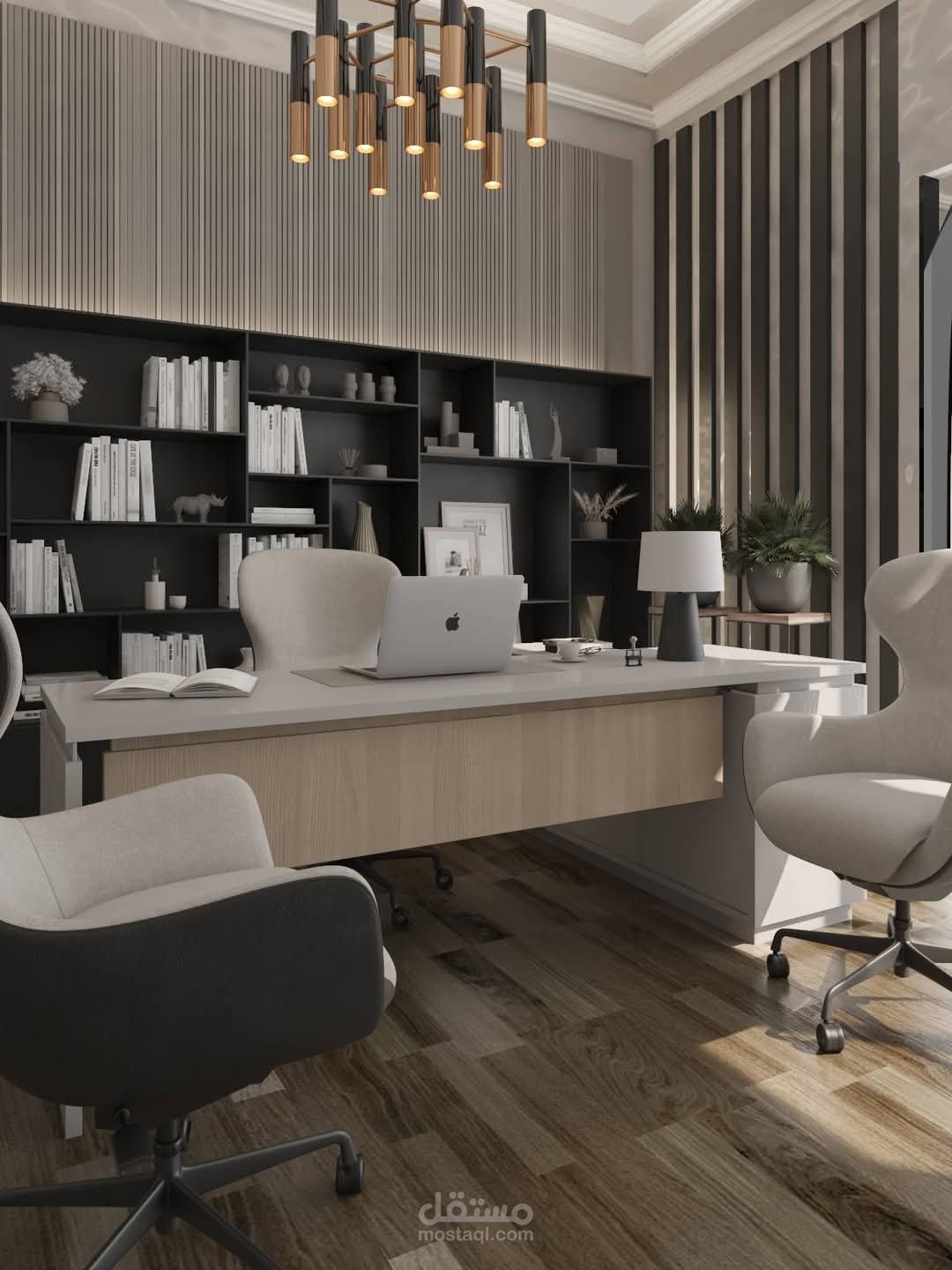 تصميم غرفة مدير مكتب مع طاولة اجتماعات