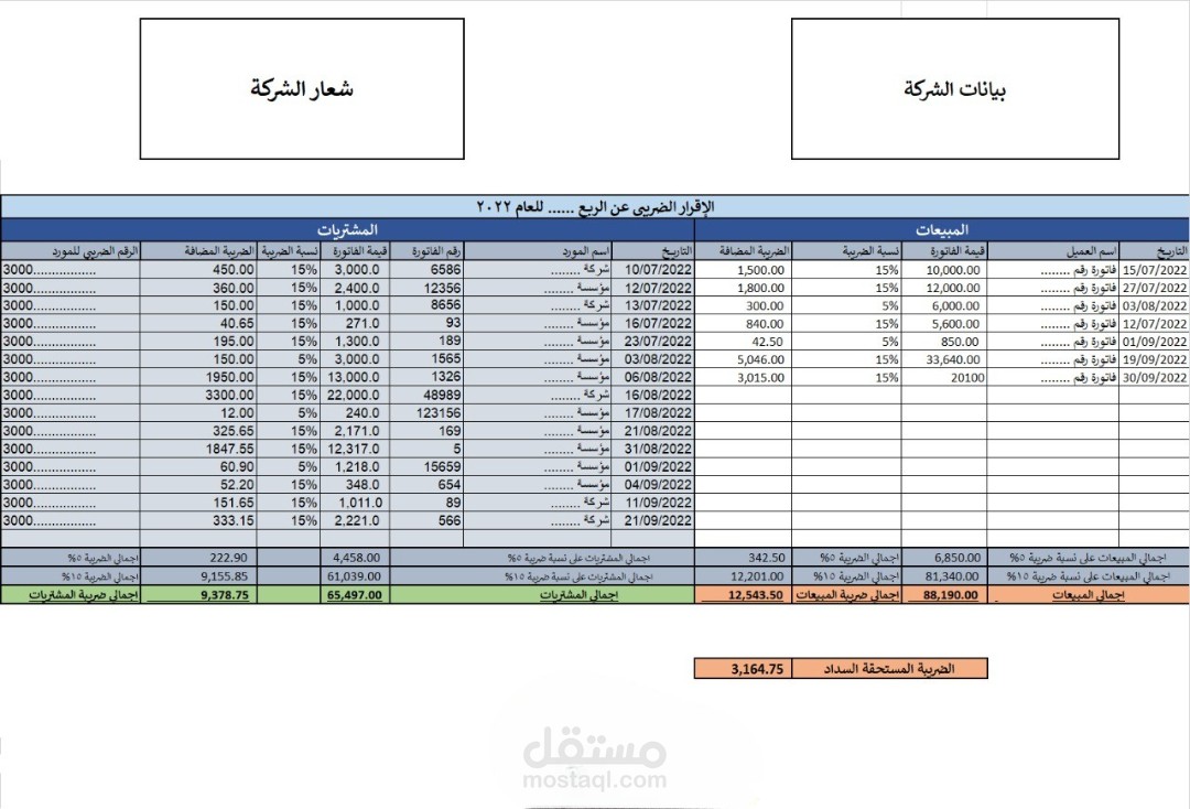 اقرارات ضربية شهرية او ربعية