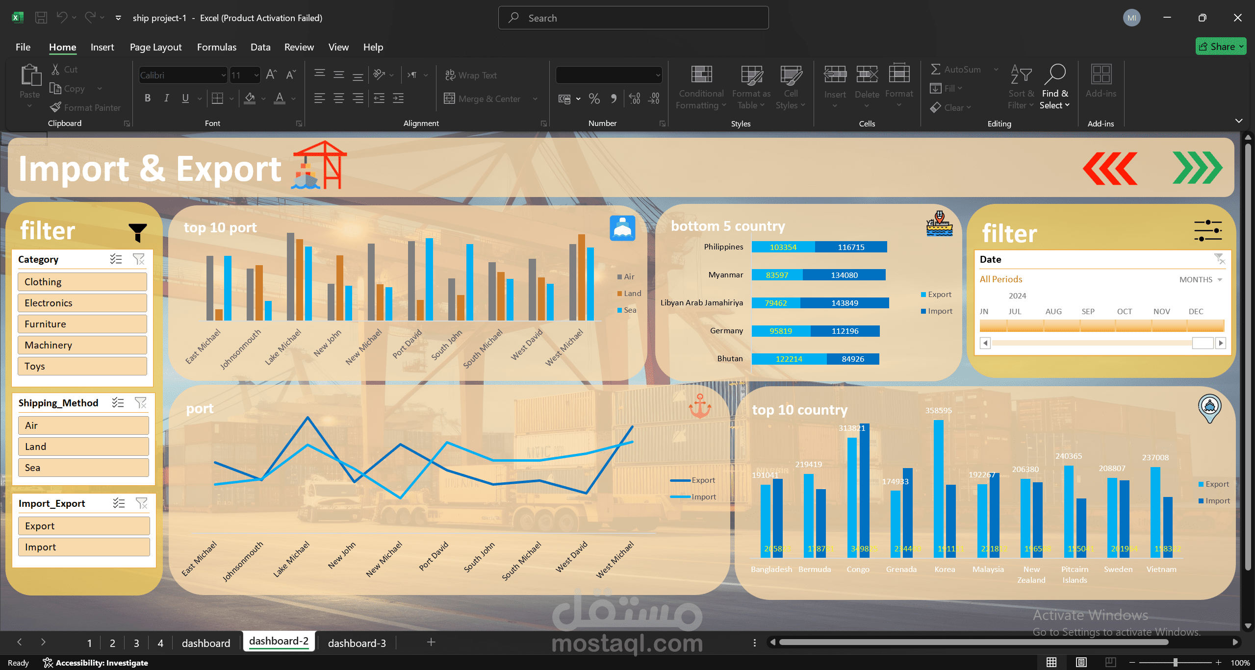 داش بورد بستخدم برنامج Excel