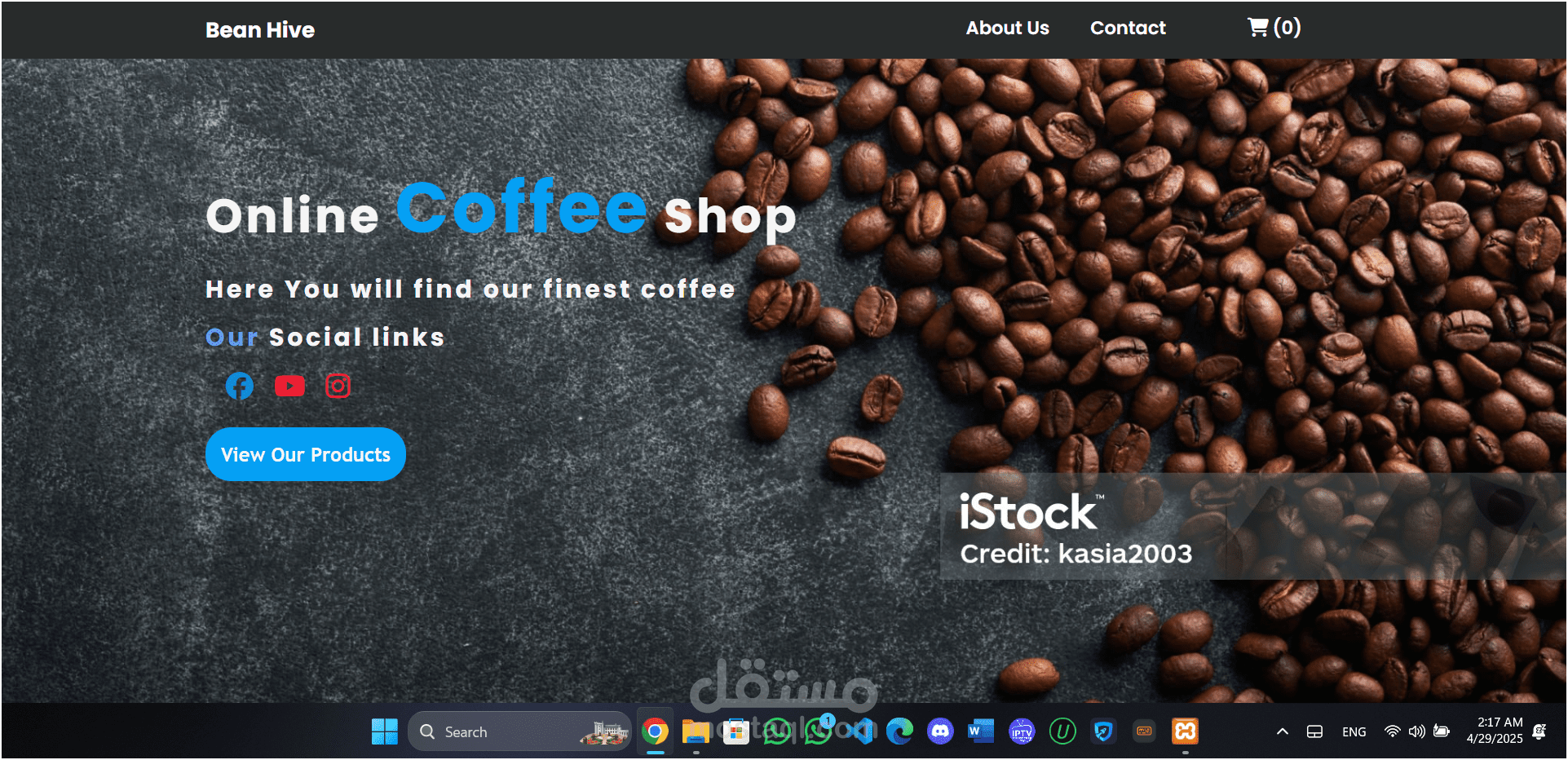 UI لموقع بيع قهوة
