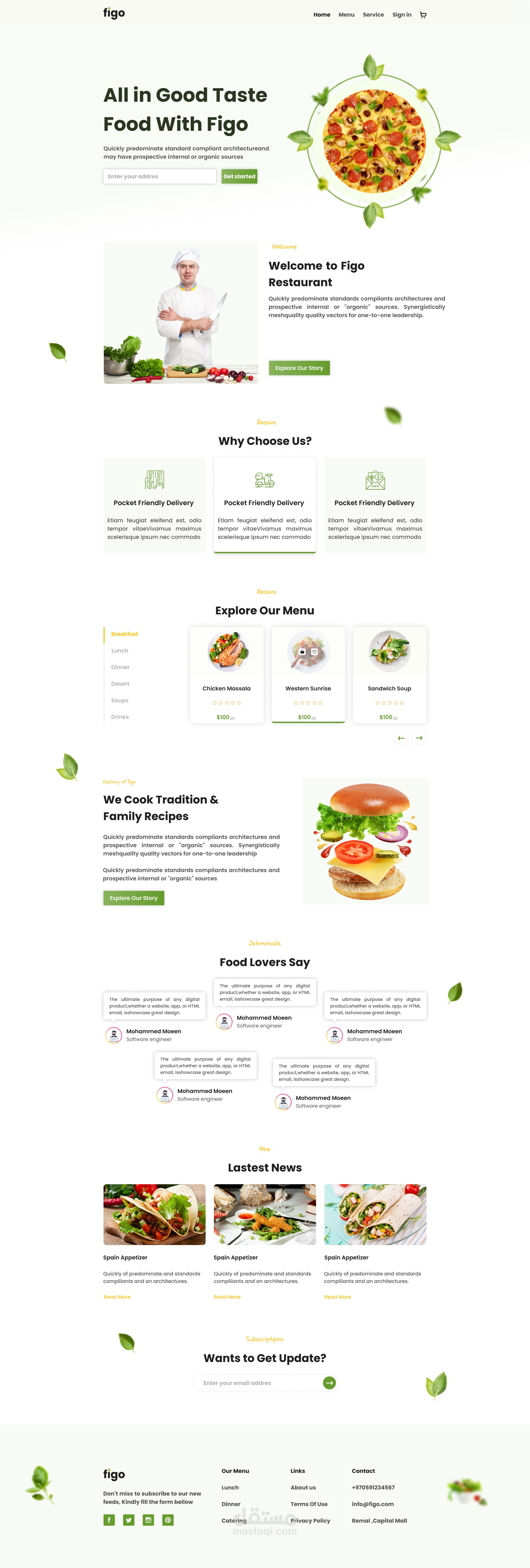 واجهة موقع مطعم | تصميم UI/UX جذاب ومنظم.