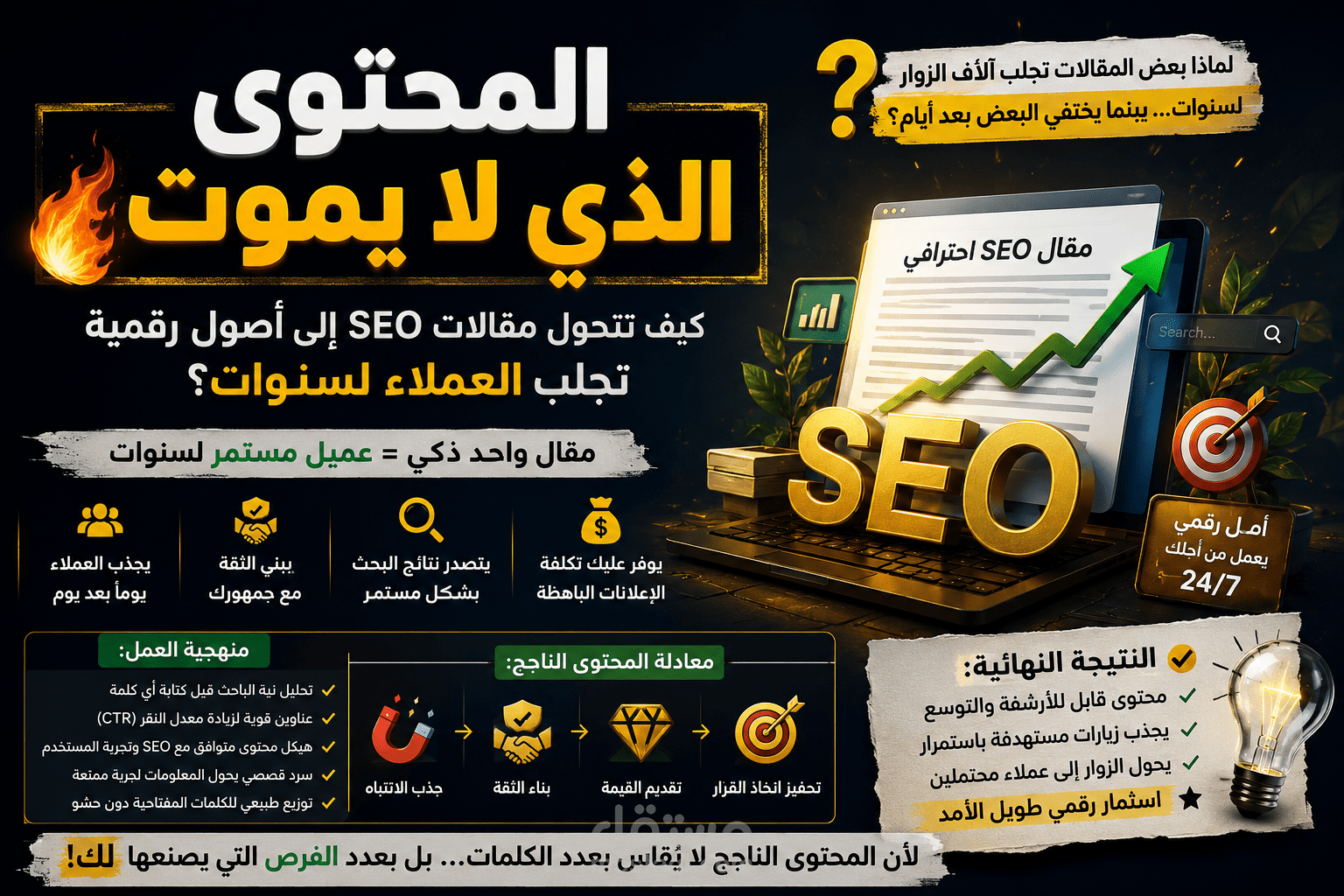 المحتوى الذي لا يموت|هندسة مقالاتSEO تتحول إلى أصول رقمية تبيع لسنوات