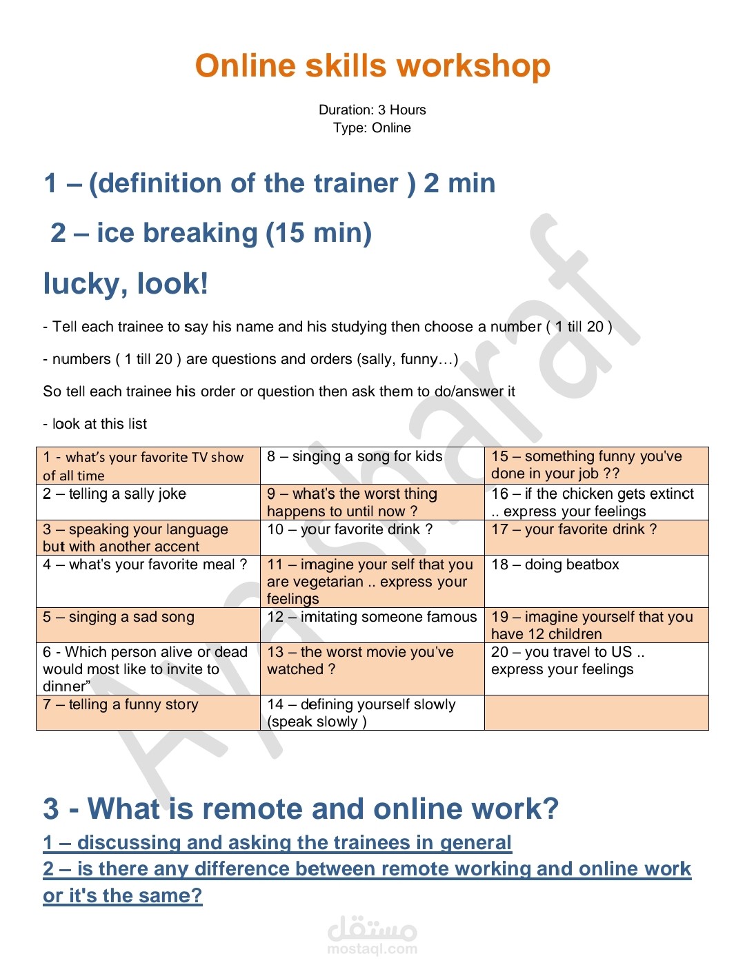Online skills workshop
