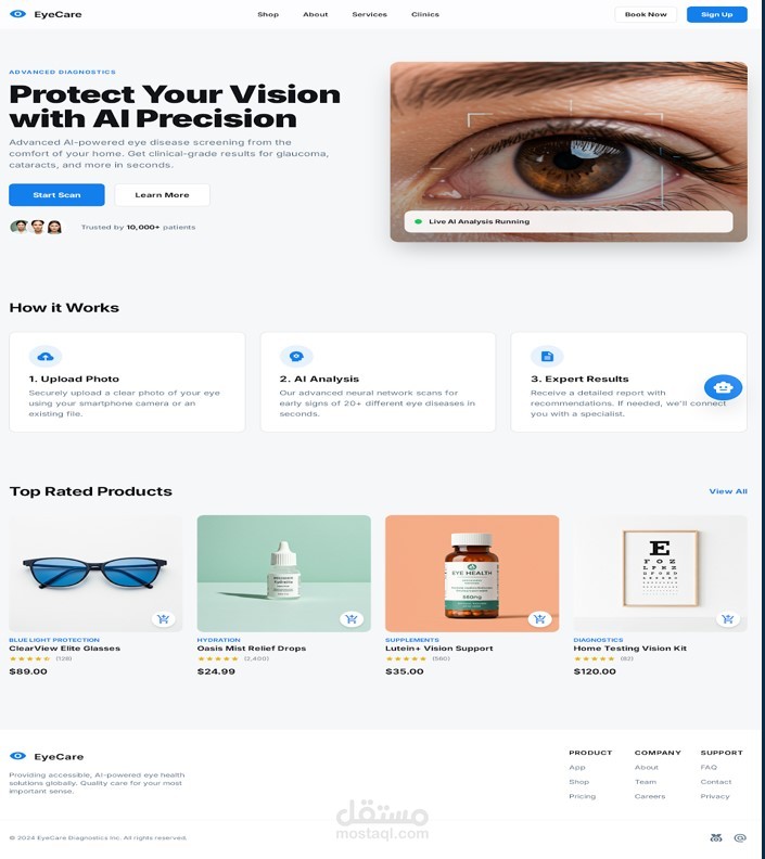 موقع متكامل متخصص فى فحص العيون و بيع المنتاجات و حجز الاطباء