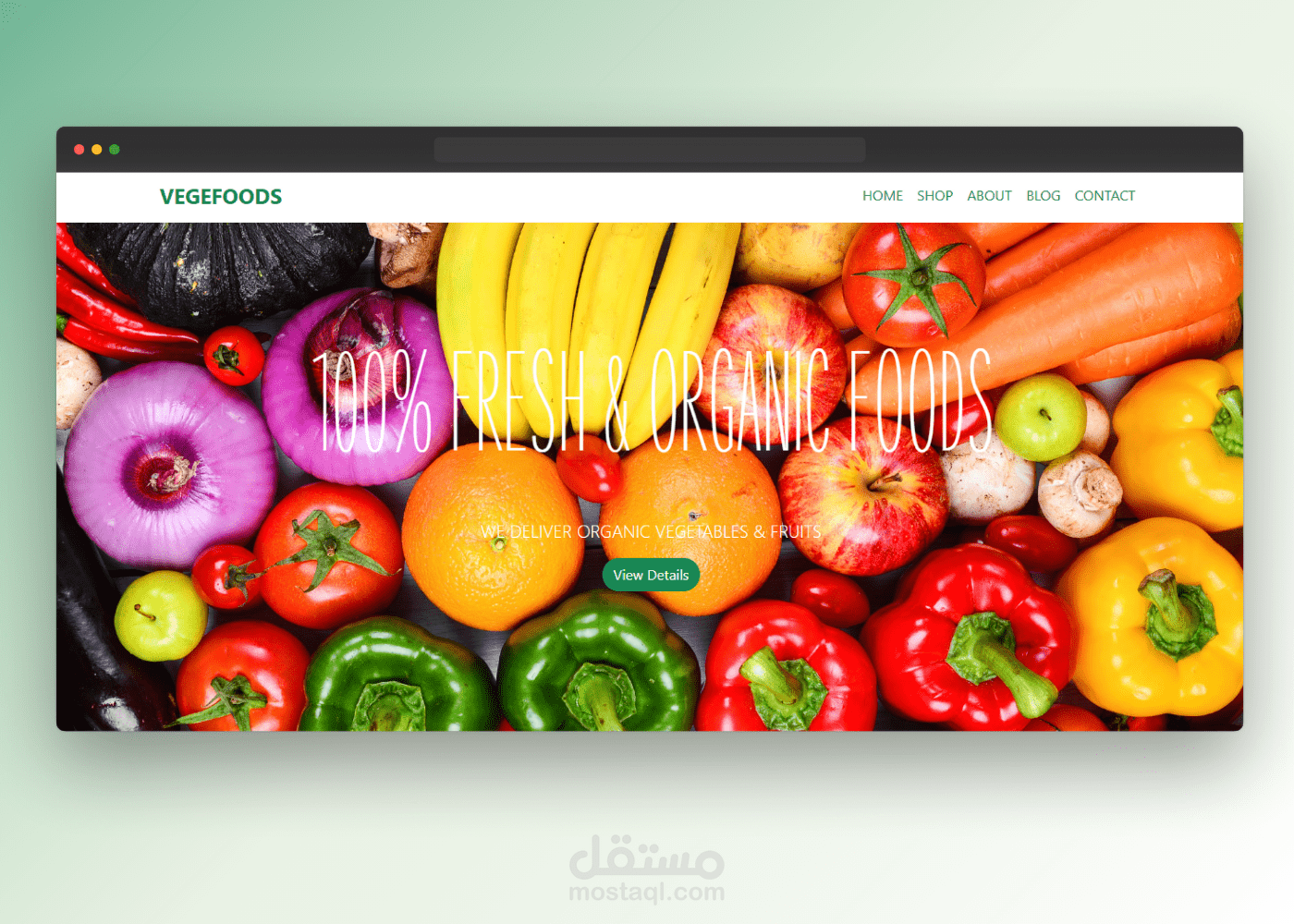 موقع VEGEFOODS – صفحة هبوط لمتجر أطعمة عضوية