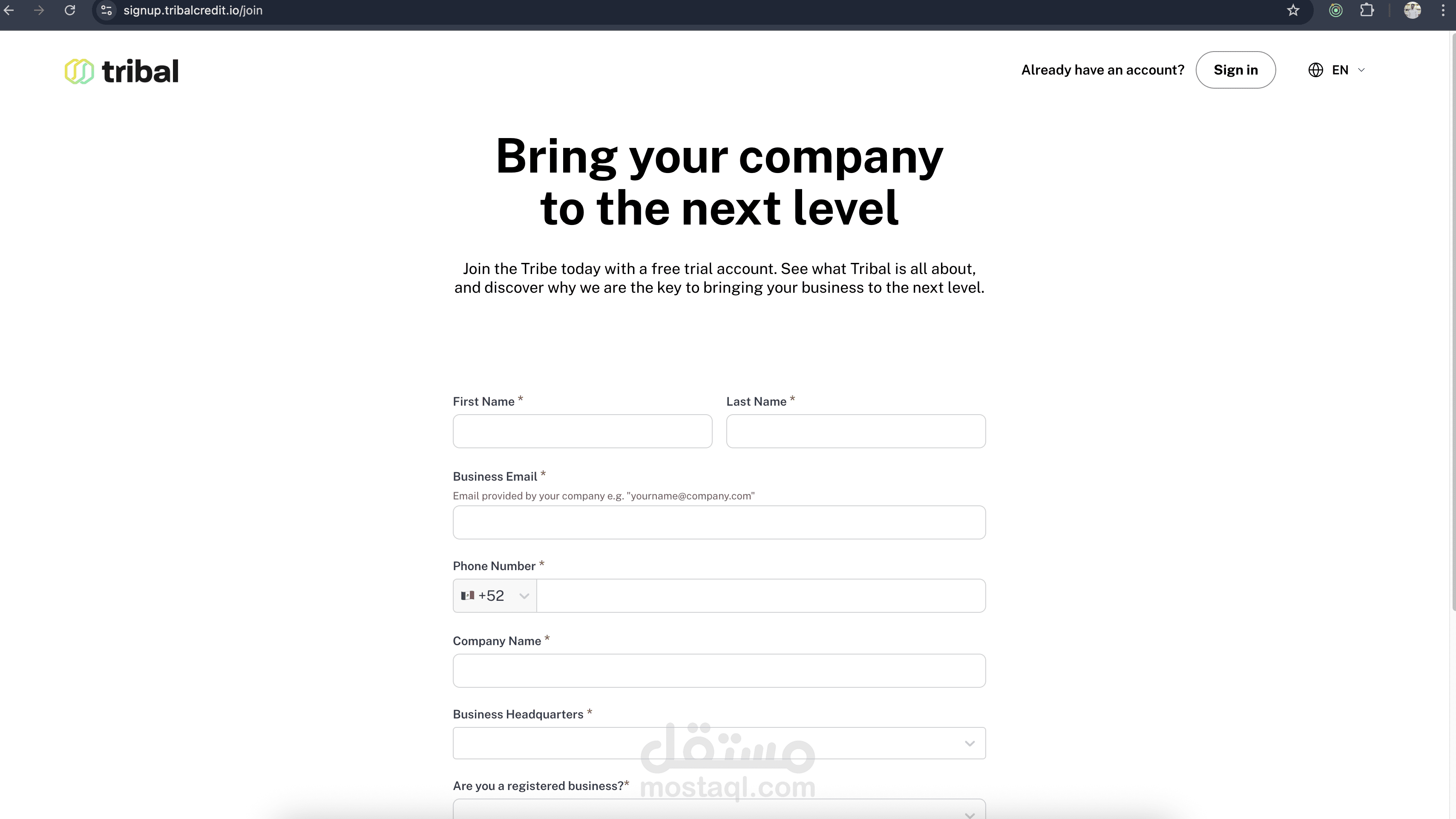 Tribal Credit signup website