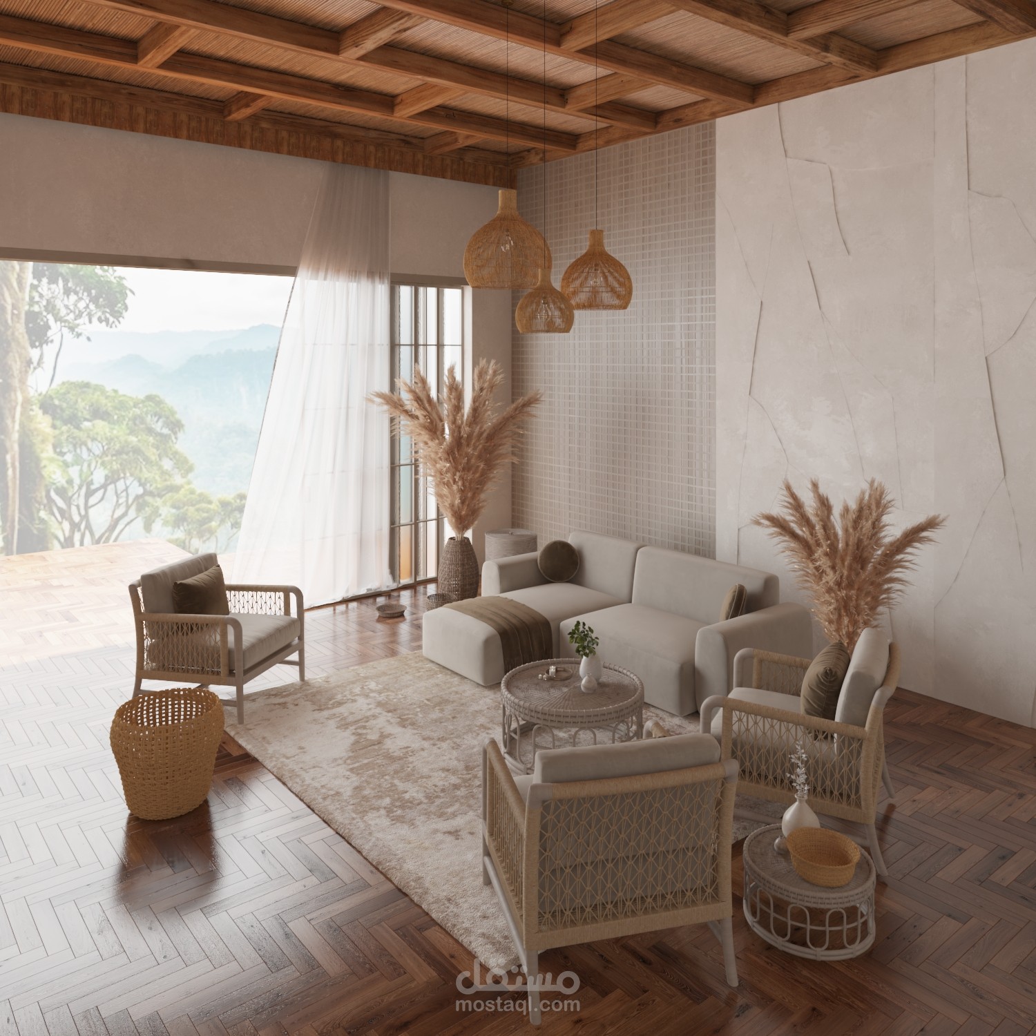 تصميم داخلي لصالون بطابع بوهيمي عصري