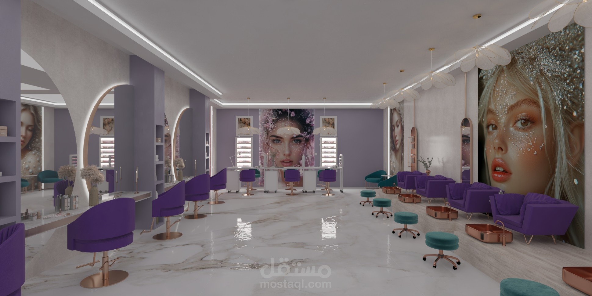 تصميم داخلي لصالون تجميل عصري وفاخر