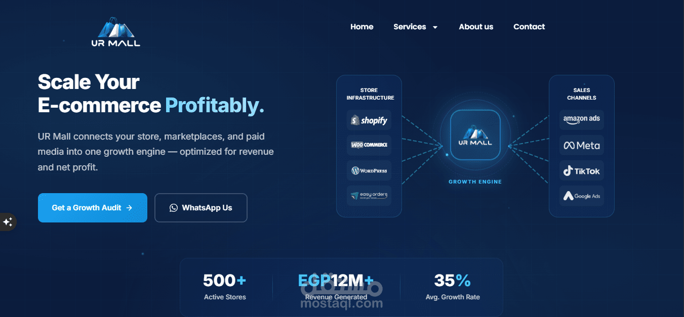 تصميم وتطوير منصة تجارة إلكترونية متكاملة (E-commerce Growth Platform)
